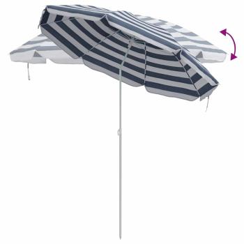 Strandparasol mit Metallstange Blau & Weiß 161x193 cm Polyester