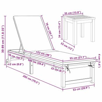 Sonnenliege mit Tisch aus massivem Akazienholz