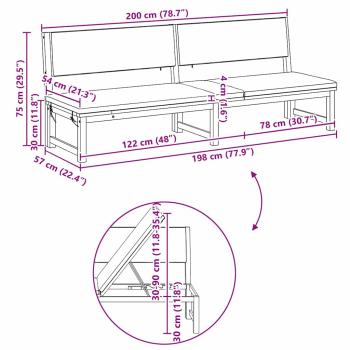 Sonnenliege Grau mit natürlichem Holz Solides Holz mit Stoffkissen
