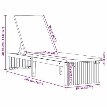 Sonnenliege mit Kissen Grau, Braun Massivholz, Polyesterkissen