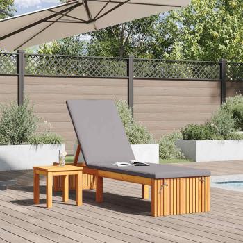 Sonnenliege mit Kissen Grau, Braun Massivholz, Polyesterkissen