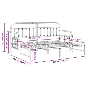 Tagesbettgestell mit Ausziehbett in Schwarz, 75x190 cm, aus Stahl
