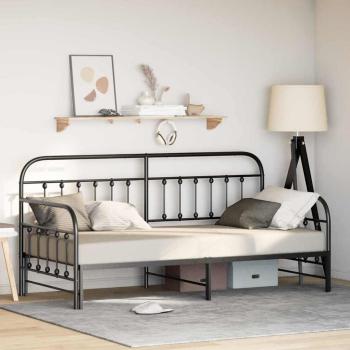 ARDEBO.de - Tagesbettgestell mit Ausziehbett Schwarz 100x190 cm Stahl