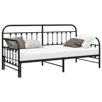 Tagesbettgestell mit Ausziehbett Schwarz 100x190 cm Stahl