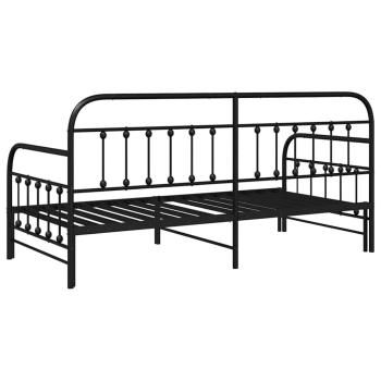 Tagesbettgestell mit Ausziehbett Schwarz 100x190 cm Stahl