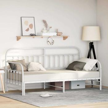 ARDEBO.de - Tagesbettgestell mit Ausziehbett in Weiß, 100x200 cm, aus Stahl