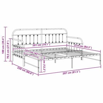 Tagesbettgestell mit Unterbett in Weiß, 107x203 cm, aus Stahl