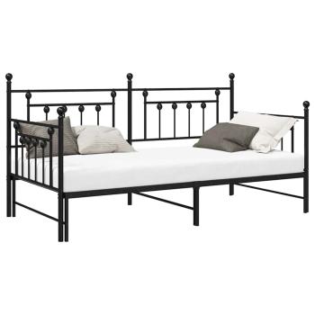Tagesbettgestell mit Ausziehbett, schwarz, 100x190 cm, aus Stahl