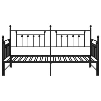 Tagesbettgestell mit Ausziehbett, schwarz, 100x190 cm, aus Stahl