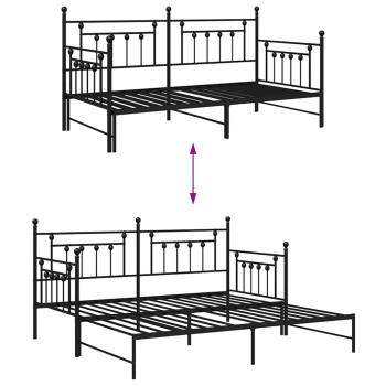 Tagesbettgestell mit Ausziehbett, schwarz, 100x190 cm, aus Stahl