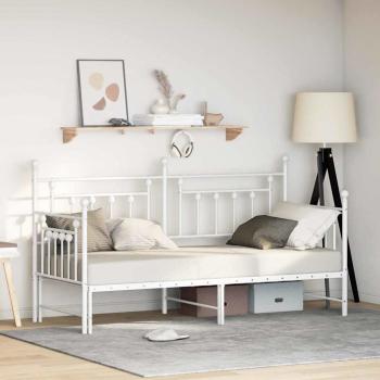 ARDEBO.de - Tagesbett-Rahmen mit Ausziehbett Weiß 75x190 cm aus Stahl