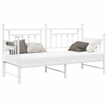Tagesbett-Rahmen mit Ausziehbett Weiß 75x190 cm aus Stahl