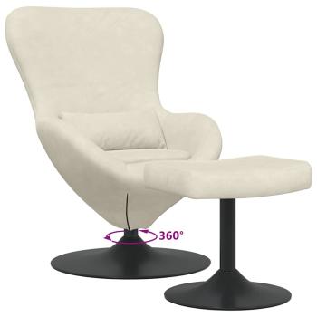 Schalenstuhl mit Fußhocker Creme Velours
