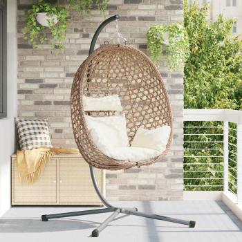ARDEBO.de - Hängendes Ei-Stuhl Poly-Rattan 104 x 100 x 191 cm Hellcreme