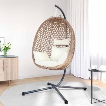 Hängendes Ei-Stuhl Poly-Rattan 104 x 100 x 191 cm Hellcreme