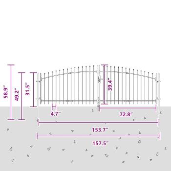 Gartentor mit Spear Top Doppelt schwenkbar Grau 100x400 cm Stahl