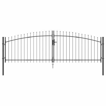 Gartentor mit Spear Top Doppelschwing Grau 125x400 cm Stahl
