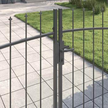 Gartentor mit Spear Top Doppelschwing Grau 125x400 cm Stahl