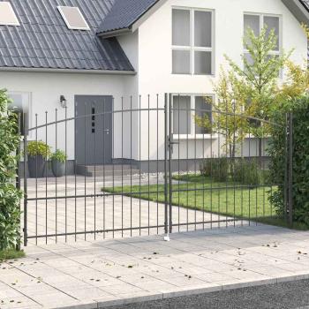 ARDEBO.de - Gartentor mit Spear Top Doppelt schwenkbar Grau 175x400 cm Stahl