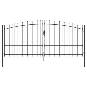 Gartentor mit Spear Top Doppelt schwenkbar Grau 175x400 cm Stahl