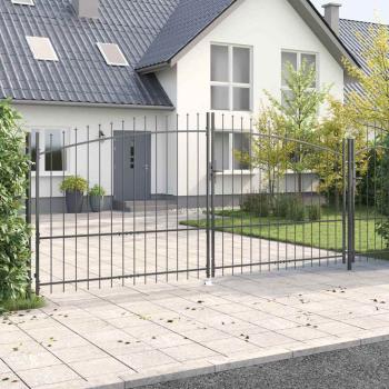 Gartentor mit Spear Top Doppelt schwenkbar Grau 175x400 cm Stahl