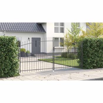 Gartentor mit Spear Top Doppelt schwenkbar Grau 175x400 cm Stahl