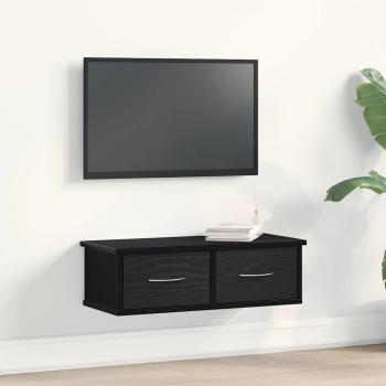 ARDEBO.de - Wandmontiertes Schubladenregal Schwarz Eiche 60x26x18,5cm Holzwerkstoff