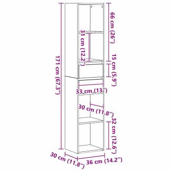 Bücherregal Modular Schwarz Eiche 36x30x171 cm Holzwerkstoff