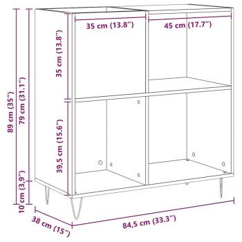 Record Cabinet Schwarz Eiche 84,5x38x89 cm Ingenieured Holz