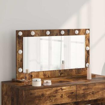 ARDEBO.de - Kosmetikspiegel Rauch-Eiche, Silber Holz, Glas 80 x 45 cm Spiegel