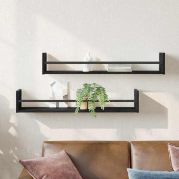 ARDEBO.de - Wandregale Set aus 2 Schwarz Eiche Holzwerkstoff Wandregale