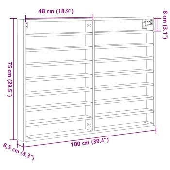 Vitrine Wandhalterung Schwarz Eichen-Optik 100 x 8,5 x 75 cm
