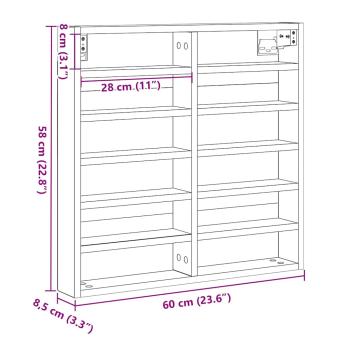Vitrine Schrank Schwarz Eiche 60x8,5x58 cm Holzwerkstoff