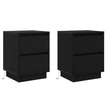 Nachttische mit LED-Lichtern 2 Stück Schwarz 39x34.5x50 cm