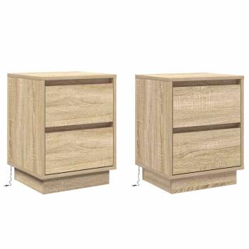Nachttische mit LED-Lichtern 2 Stück Sonoma Eiche 39x34.5x50 cm