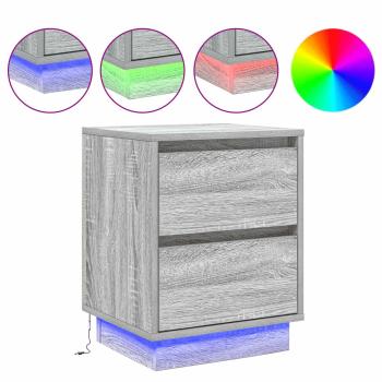 Nachttisch mit LED-Lichtern Grau Sonoma 39x34,5x50 cm