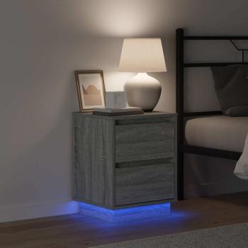 Nachttische mit LED Lichtern 2 Stk Grau Sonoma 39x34.5x50 cm