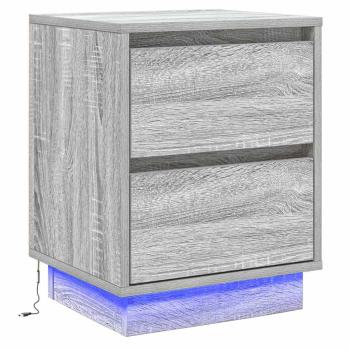 Nachttische mit LED Lichtern 2 Stk Grau Sonoma 39x34.5x50 cm