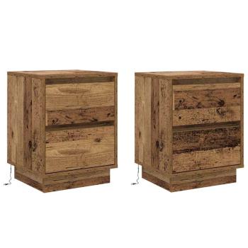 Nachttische mit LED-Lichtern 2 Stück Altholz 39x34.5x50 cm