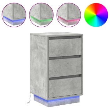 Nachttisch mit LED Beton Grau 39x34,5x65 cm Werkstoffholz