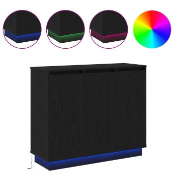 Sideboard mit LED in Schwarz und Eiche, 90x32x75 cm, aus Holzwerkstoff