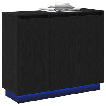 Sideboard mit LED in Schwarz und Eiche, 90x32x75 cm, aus Holzwerkstoff