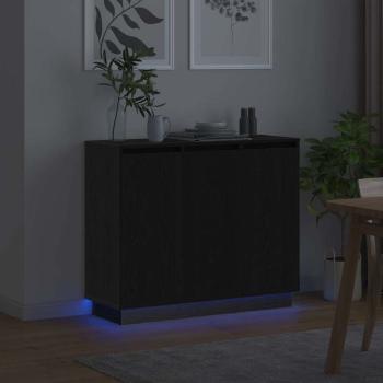 Sideboard mit LED in Schwarz und Eiche, 90x32x75 cm, aus Holzwerkstoff