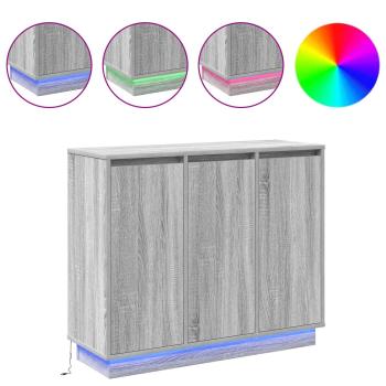 Sideboard mit LED in Grau Sonoma, 90x32x75 cm, aus Holzwerkstoff