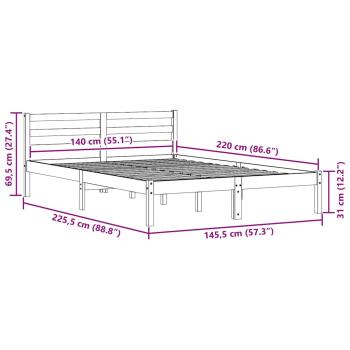 Bettgestell mit Kopfteil Weiß 140x220 cm Massivholz Kiefer