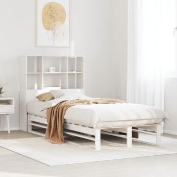 ARDEBO.de - Massivholzbett mit Regal ohne Matratze Weiß 90x200 cm
