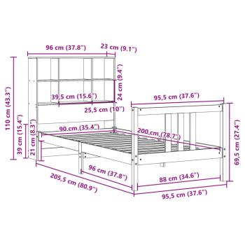 Massivholzbett mit Regal ohne Matratze Weiß 90x200 cm Kiefer
