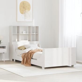 ARDEBO.de - Massivholzbett mit Regal ohne Matratze Weiß 90x190 cm