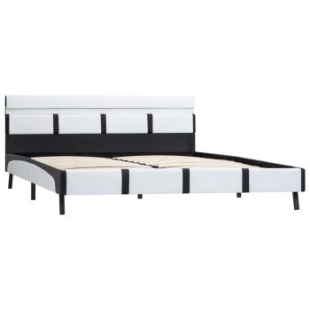 Bettgestell mit LED Weiß Kunstleder 160×200 cm