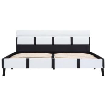 Bettgestell mit LED Weiß Kunstleder 160×200 cm